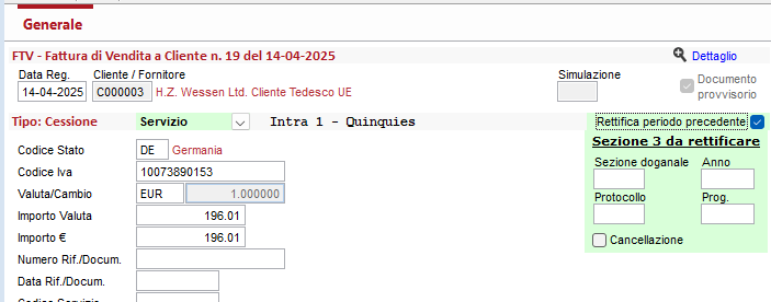 Rettifiche servizi