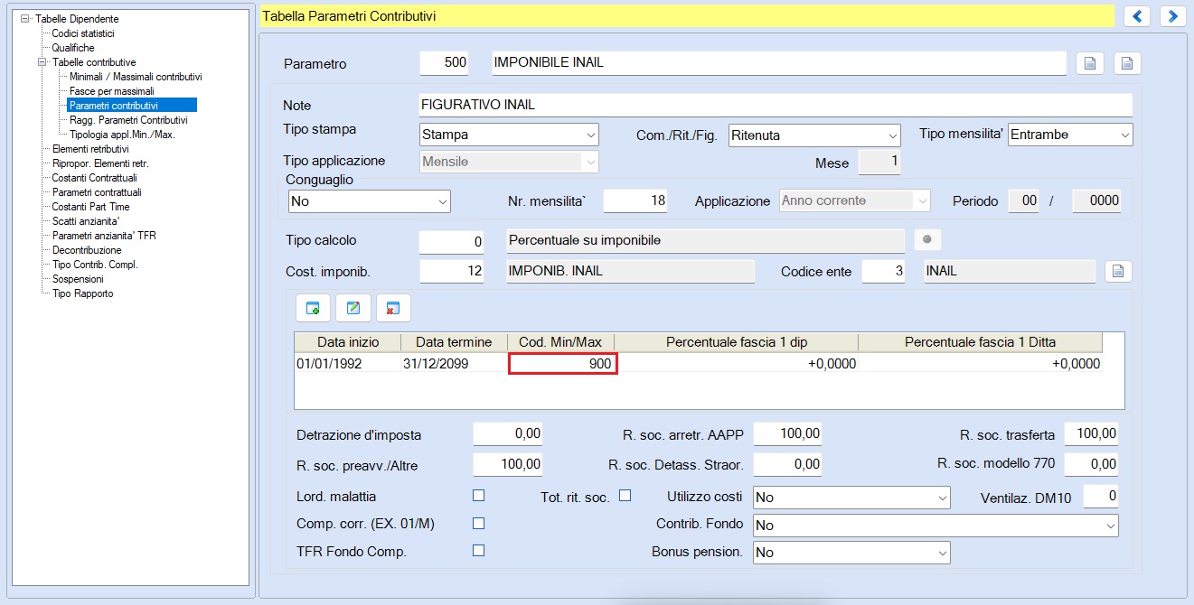 Parametro Contributivo INAIL_MinMax particolare