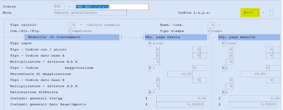 Codice di corpo maternità c/stato M053
