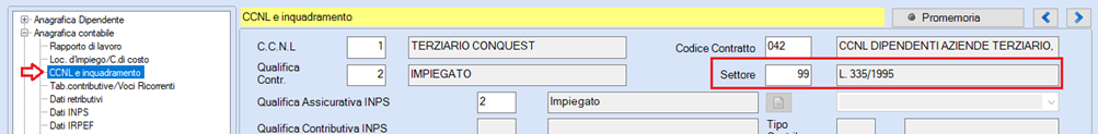 settore qualifica legge 335