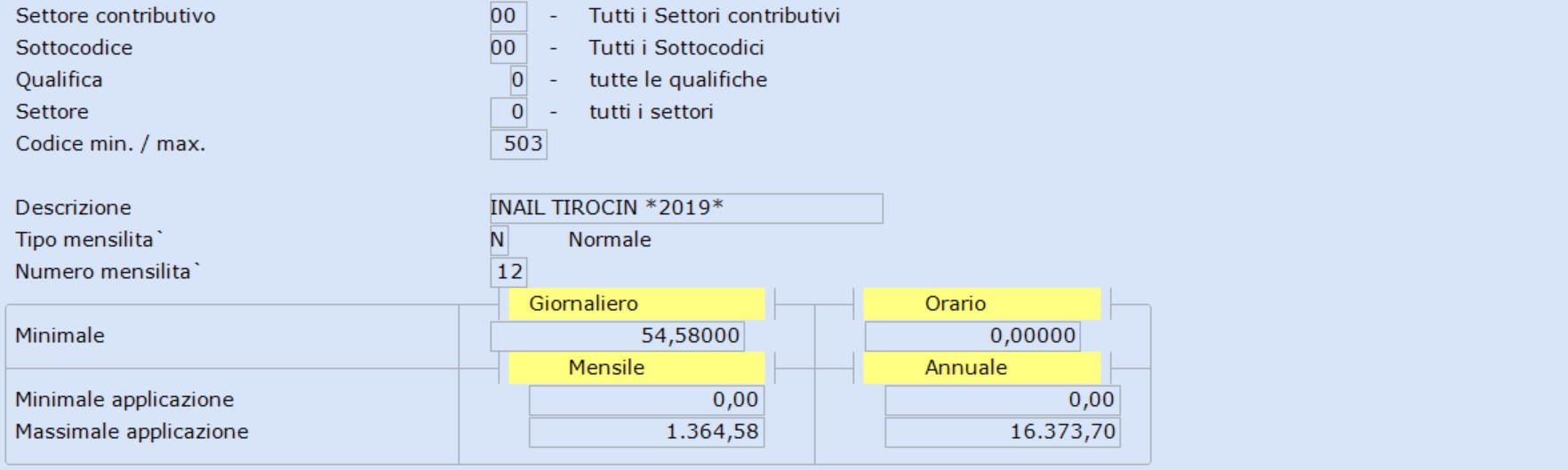 Min/Max INAIL Tirocinanti