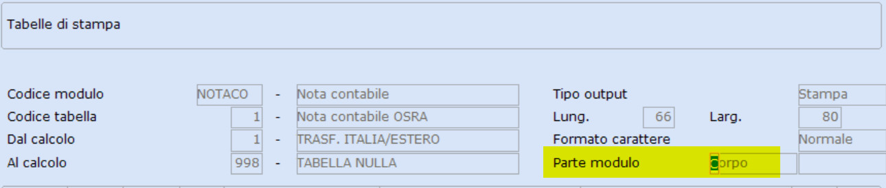modifica tabelle di stampa Corpo
