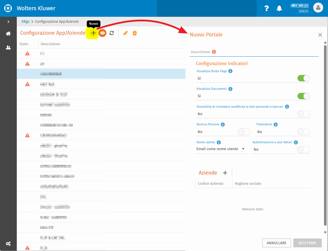 Configurazione App/Aziende