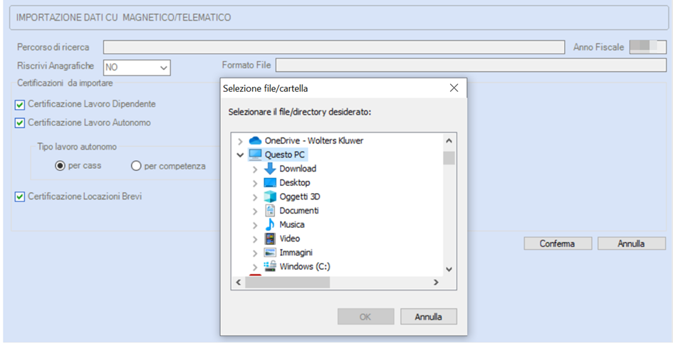 Importazione telematico CU