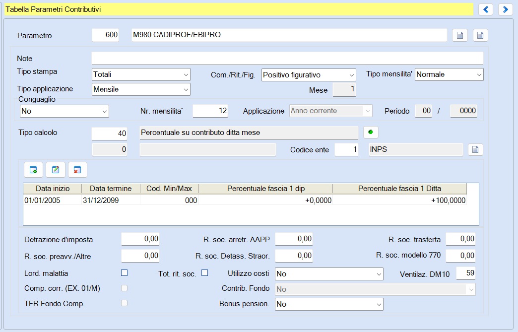 Parametro figurativo contributo solidarietà INPS M980