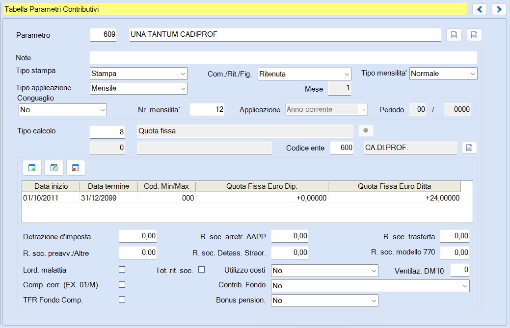 Parametro Una Tantum iscrizione CADIPROF