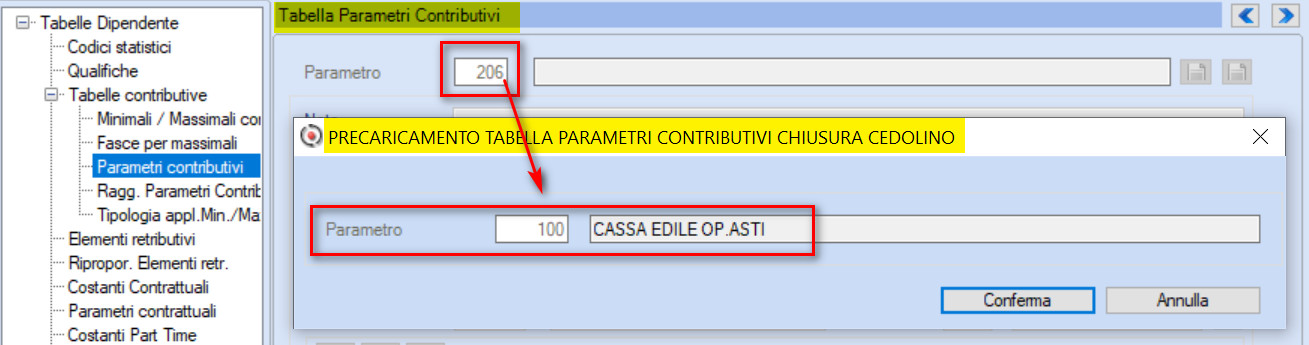 Duplicazione tabella parametri contributivi