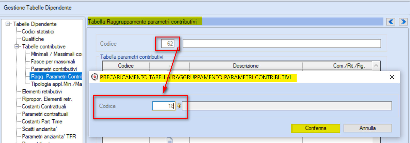 Precaricamento raggruppamento parametri contributivi