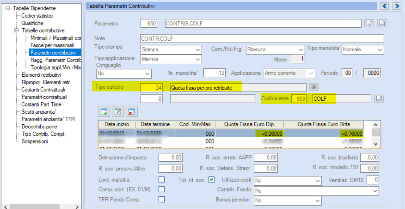 Parametro contributi colf