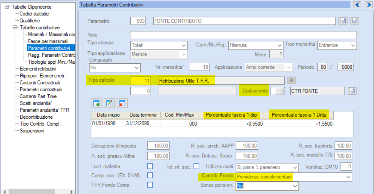 parametro contributi fondo complementare