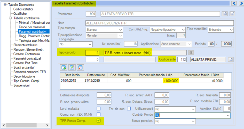 parametro versamente TFR fondo aperto