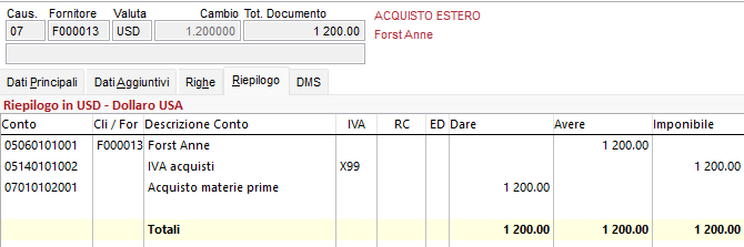 Fattura fornitore estero