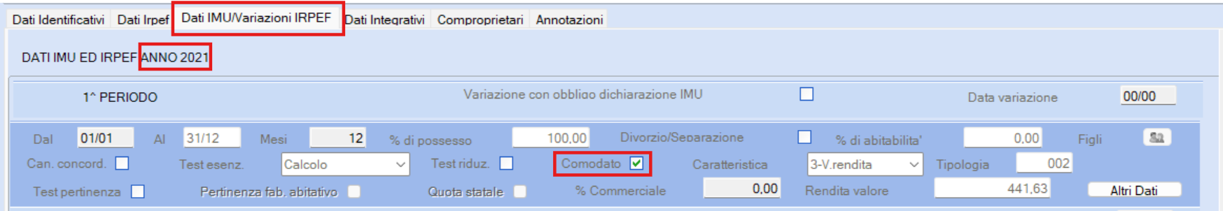Comodato fino al 2021