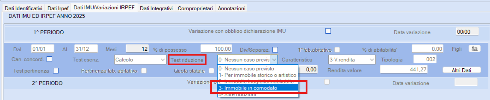 test riduzione imu comodato