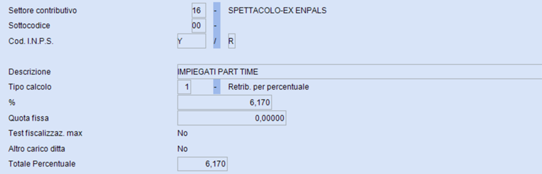 Aliquota contributiva IMPIEGATO PART TIME