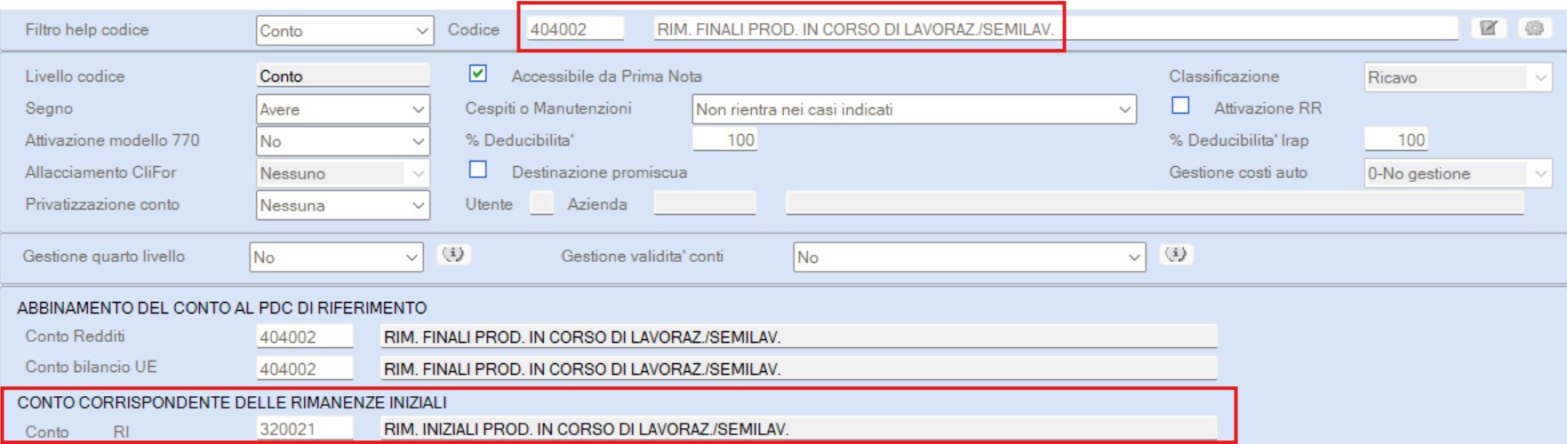 Automatismi pdc per il conto rimanenze finali