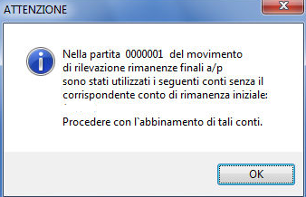 mancato abbinamento conto rimanenze iniziale