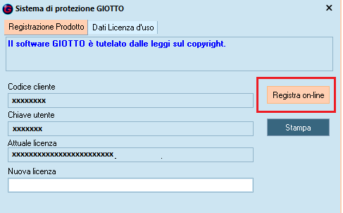 Pulsante Registra online