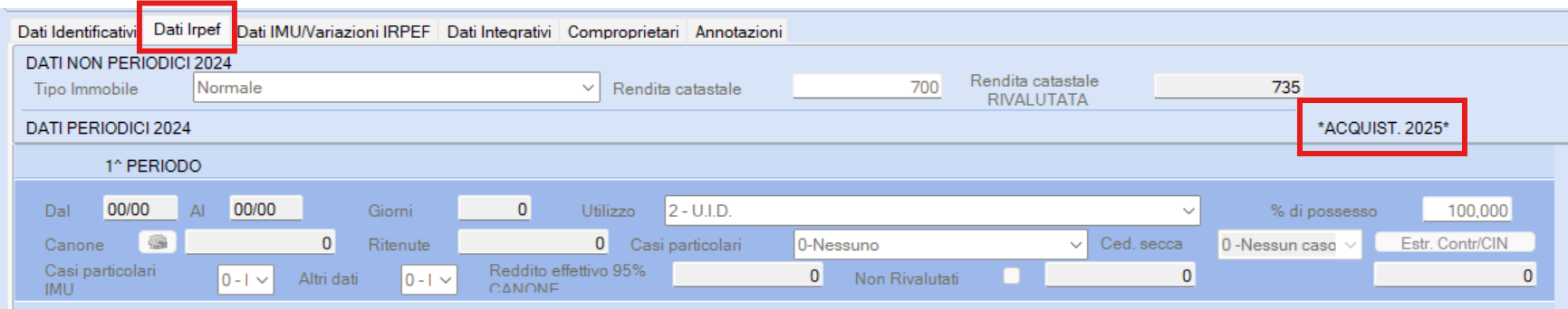 dati irpef per immobili inseriti nuovi