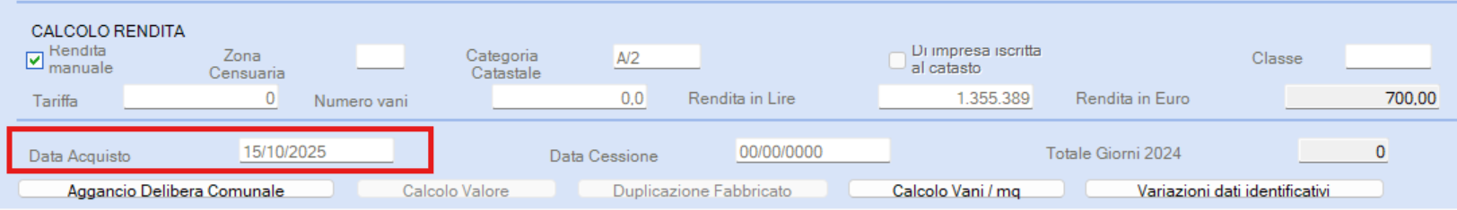 dati identificativi - data di acquisto