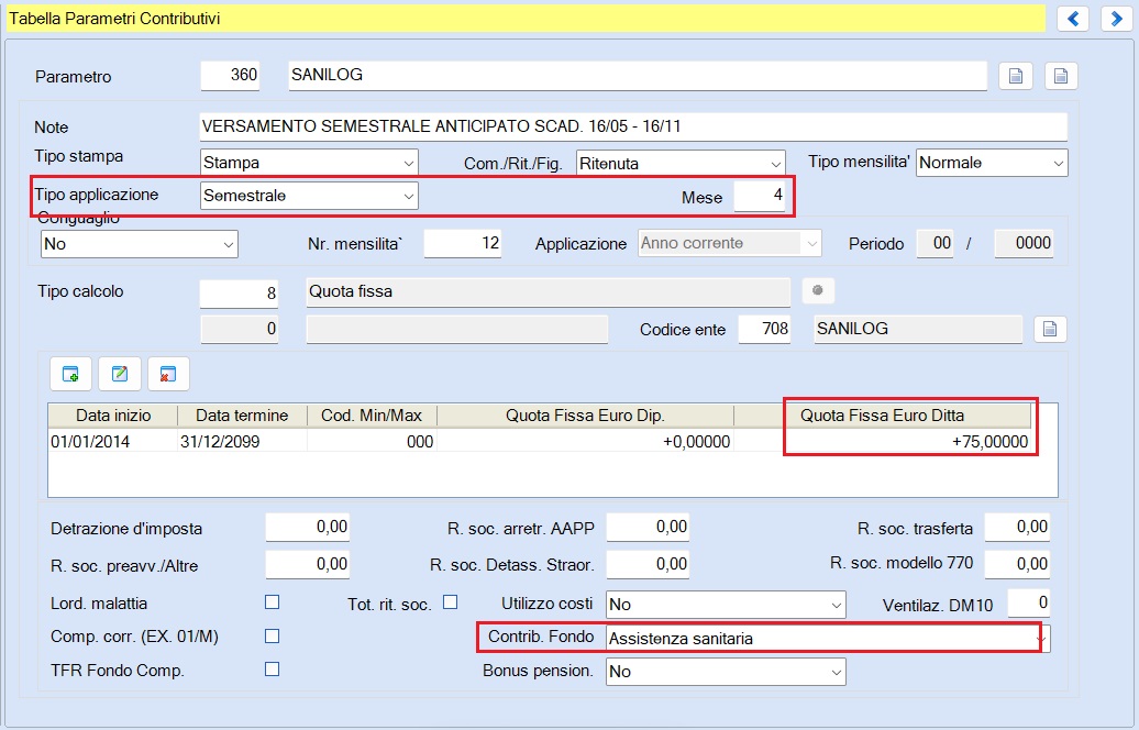 Parametro contributivo SANILOG