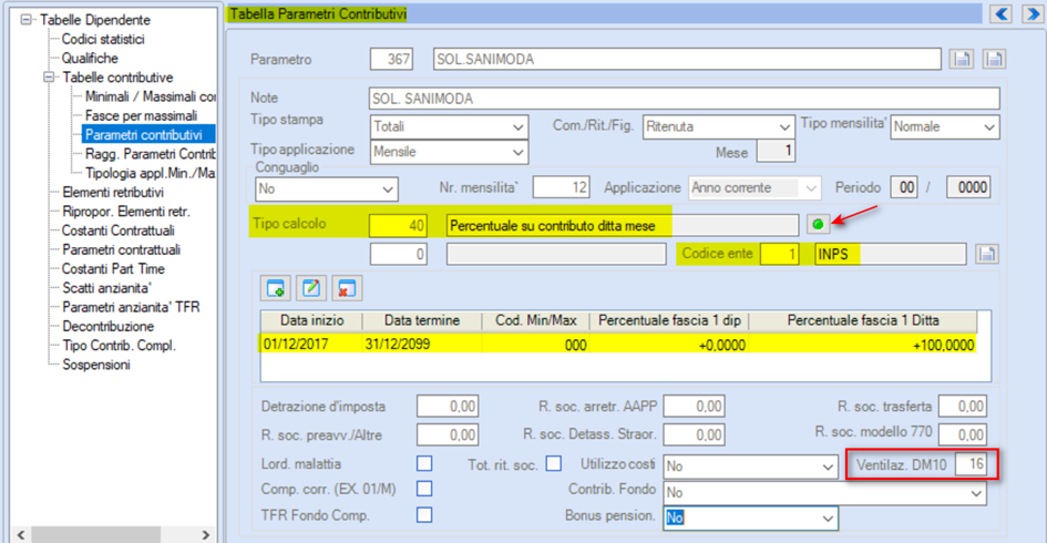 Parametro contributivo SANIMODA