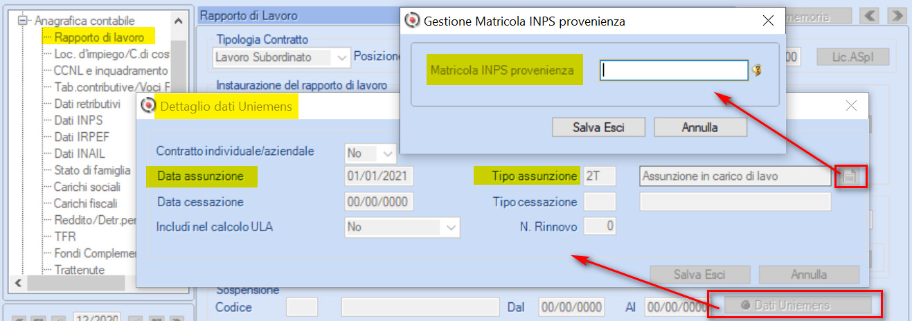 Matricola INPS provenienza