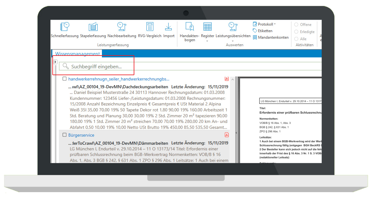 Zentrale Suche über verschiedene Quellen im ANoText Wissensmanagement