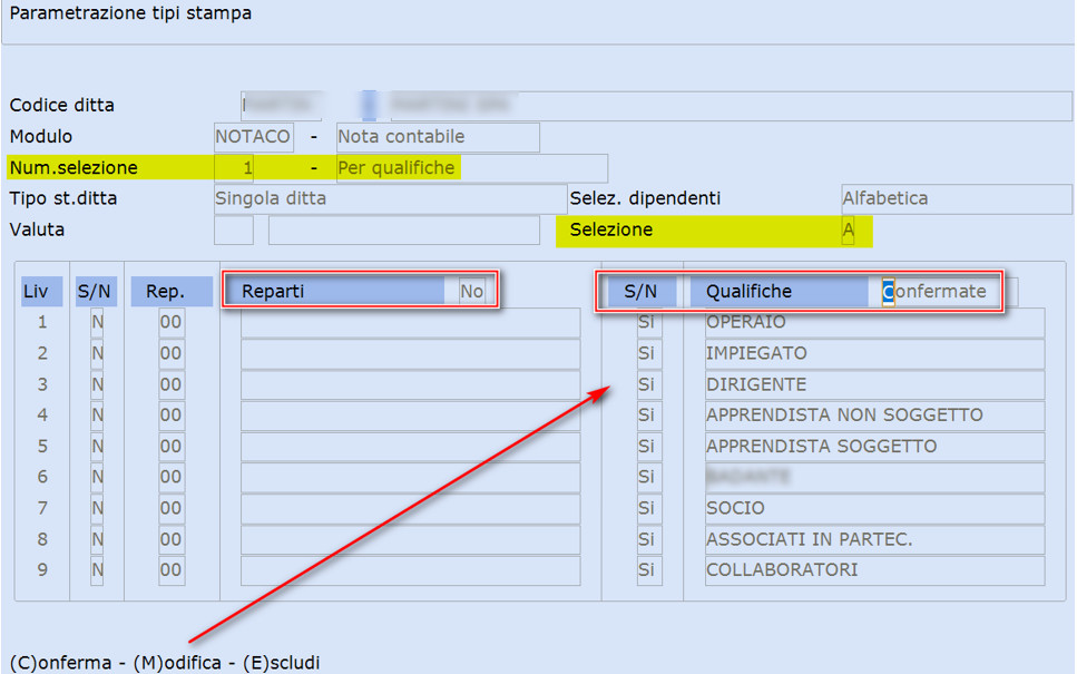 Selezione di stampa per qualifiche