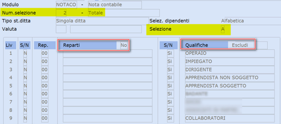 Selezione di stampa per totale