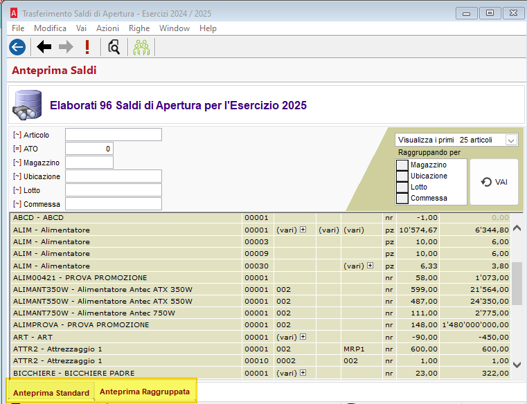 Anteprima trasferimento saldi