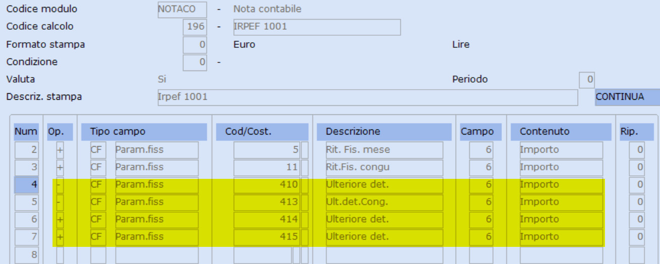 Modifica del totalizzatore 196 Irpef 1001