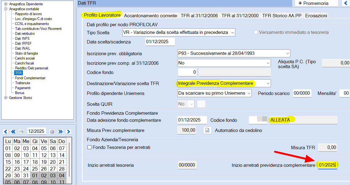 Versamento a previdenza complementare fondo pensione del TFR maturato in anni precedenti