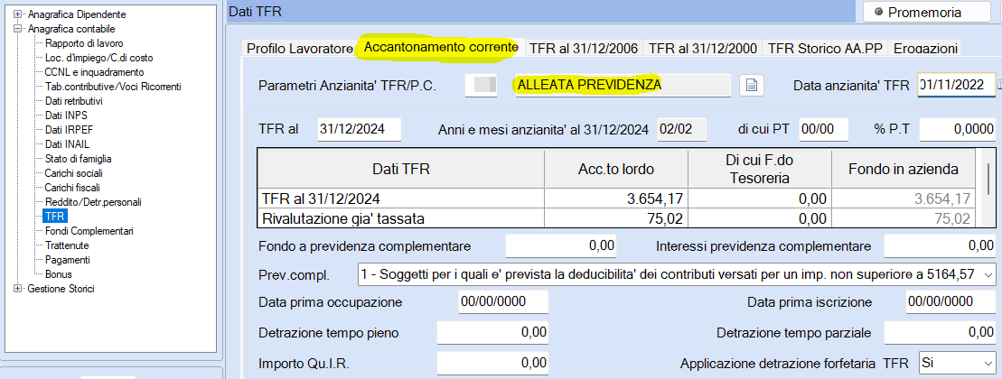 Versamento a previdenza complementare fondo pensione del TFR maturato in più di 1 anno