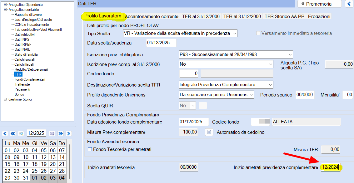 Versamento a previdenza complementare fondo pensione del TFR maturato in più di 12 mesi