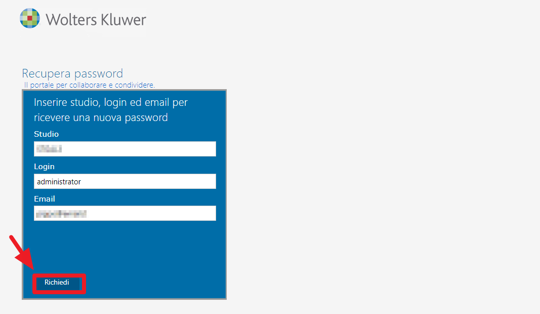 Webdesk richiedi password