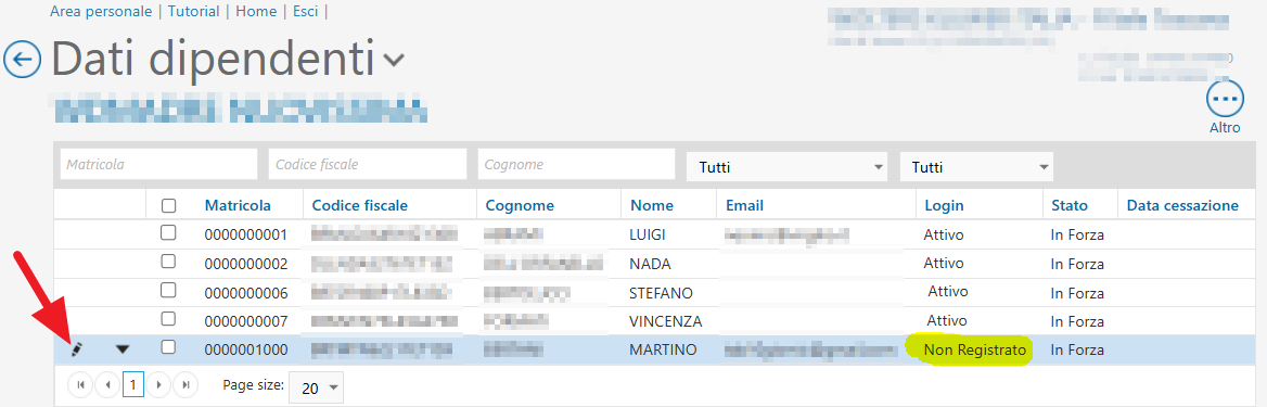 dipendente non registrato