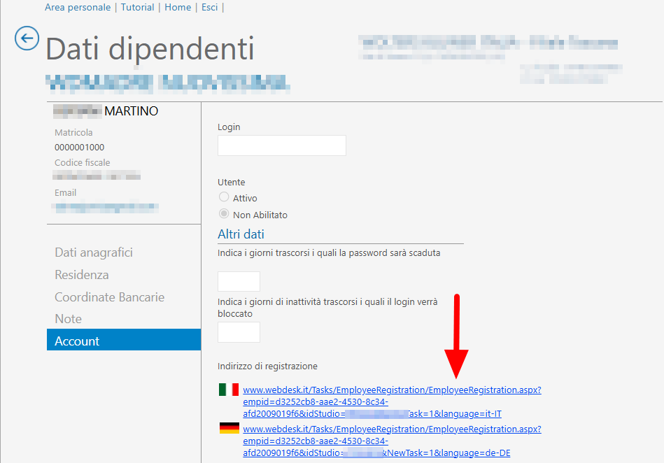 indirizzo di registrazione