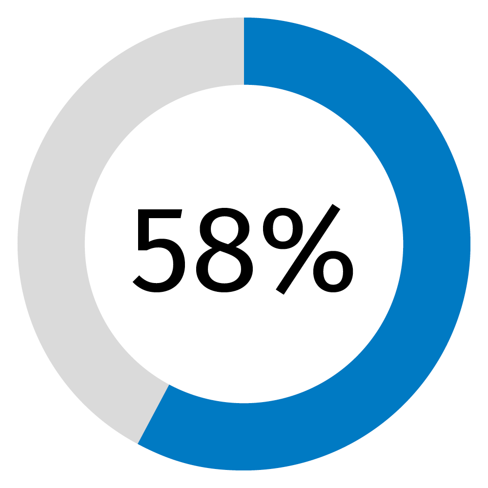 Blue pie chart of 58%