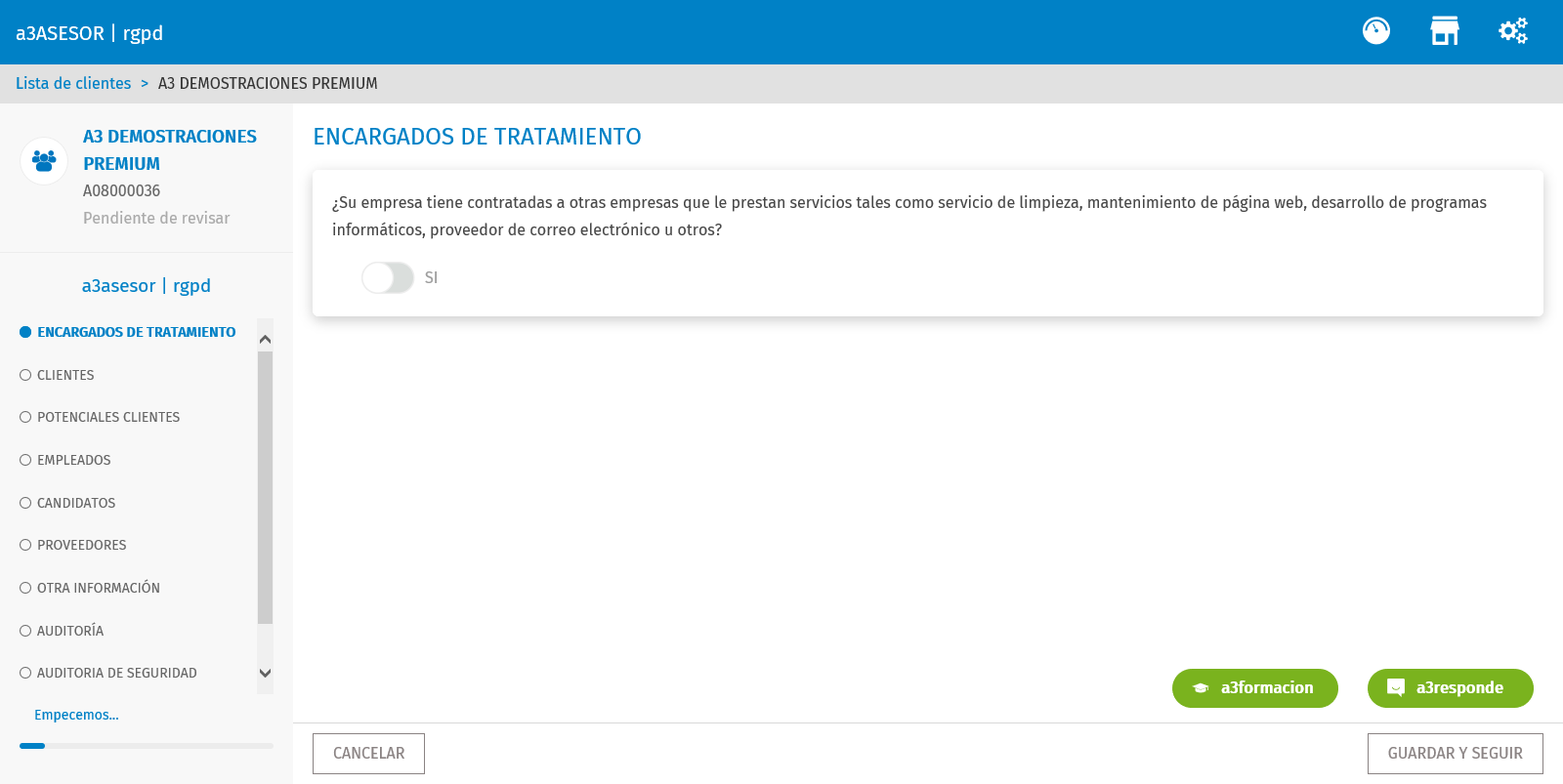 Pantalla de selección de encargados de tratamiento