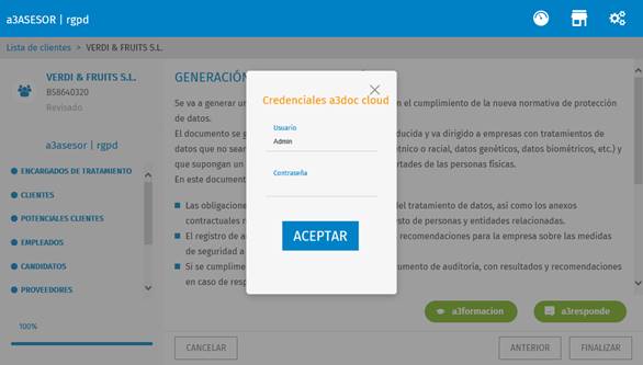 pantalla credenciales a3doc cloud