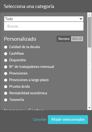 Seleccionar  una categoria de KPI