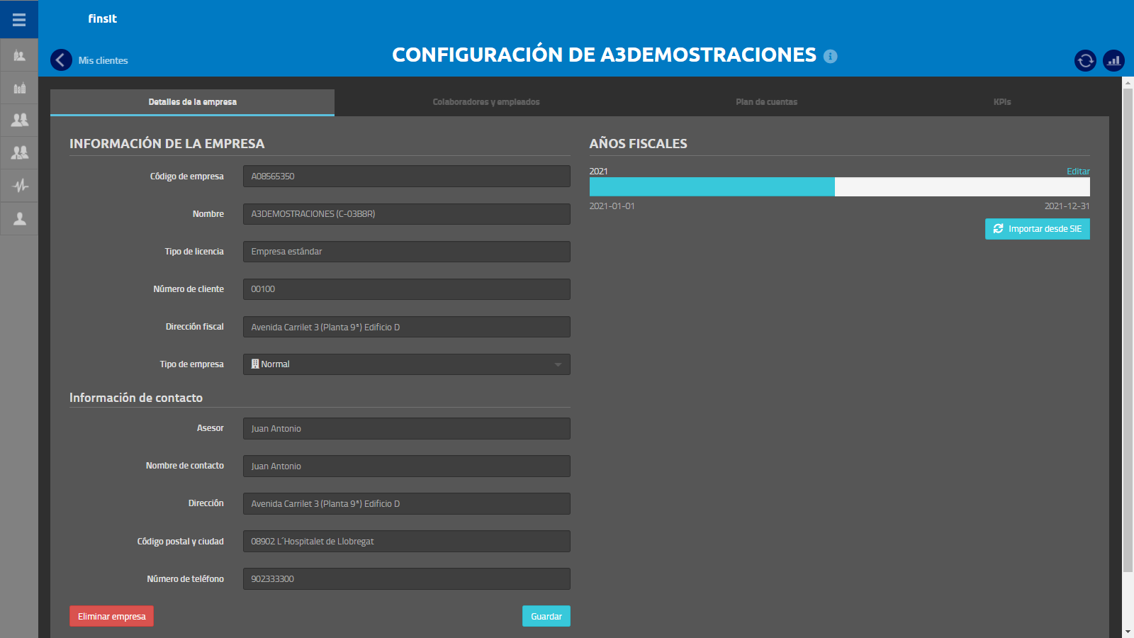 Configuracion de la empresa - Inicio