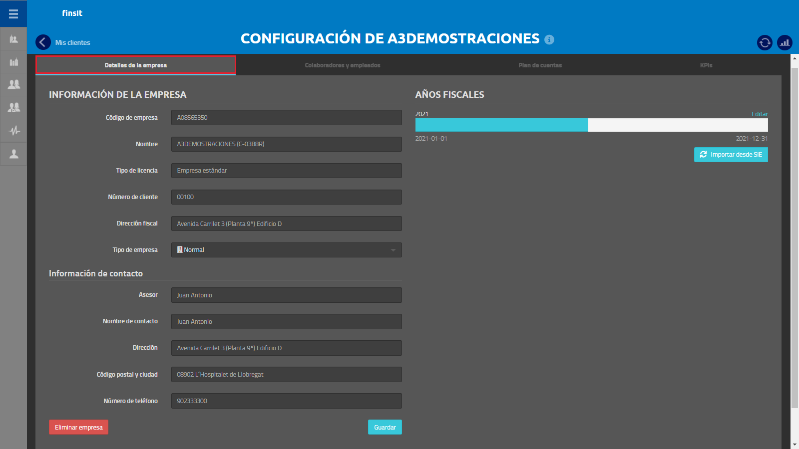 Configuracion de la empresa - Detalles de la empresa