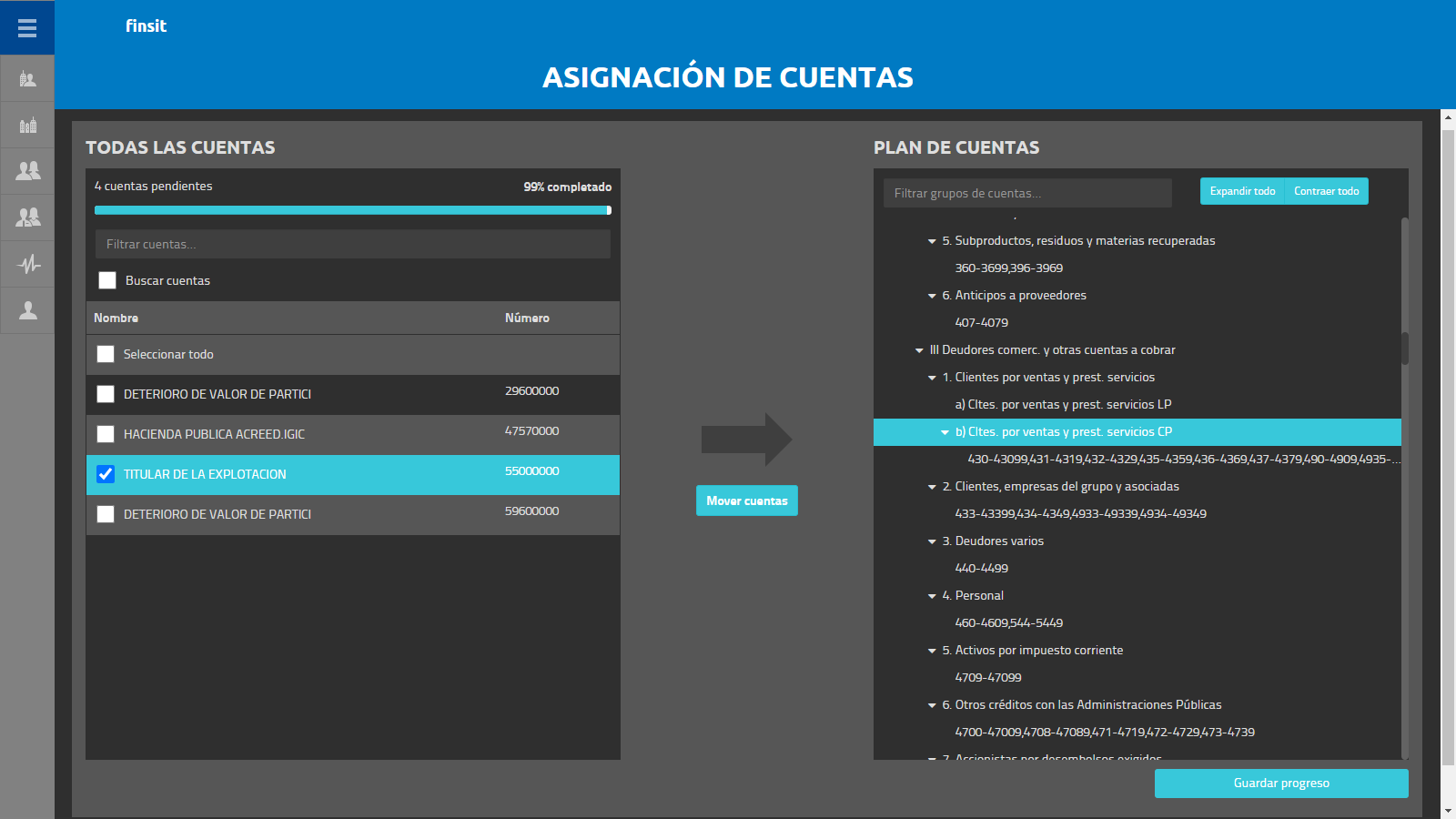Asignacion de las cuentas