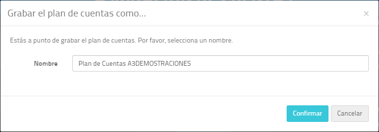 Grabar Plan de cuentas como
