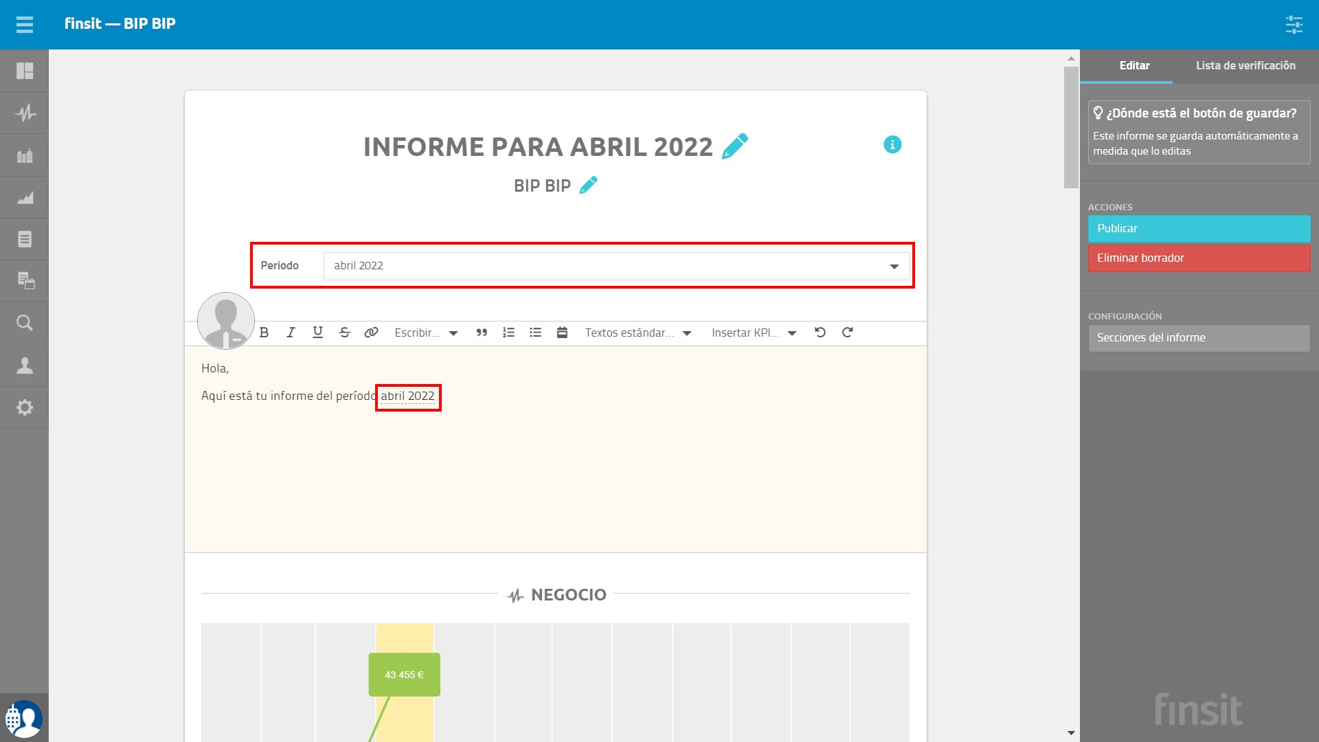 cambiar el periodo del informe