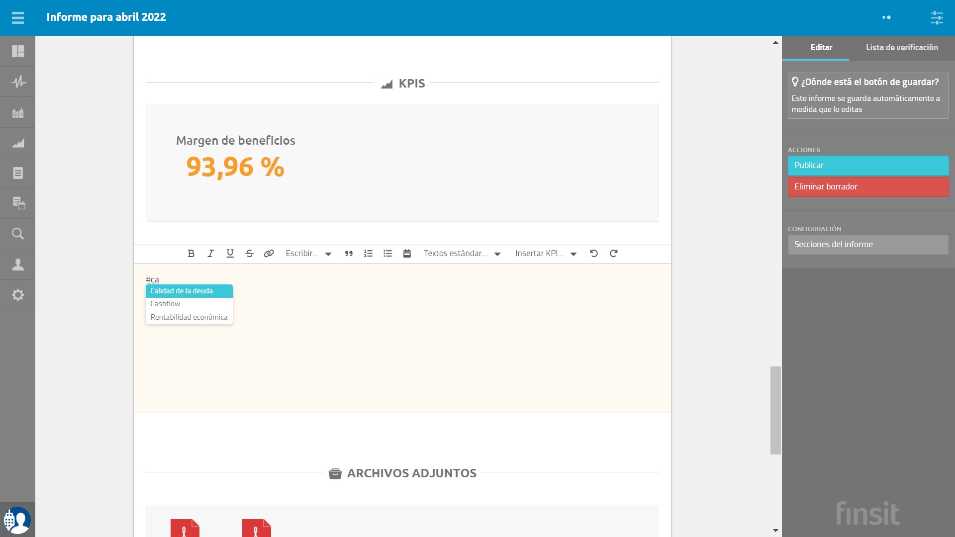 insertar KPIs escribiendo #