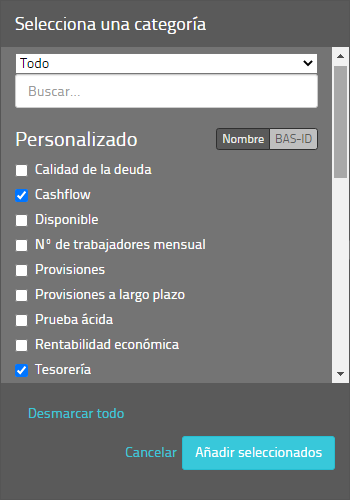 KPIs Selecciona KPIs para comparar