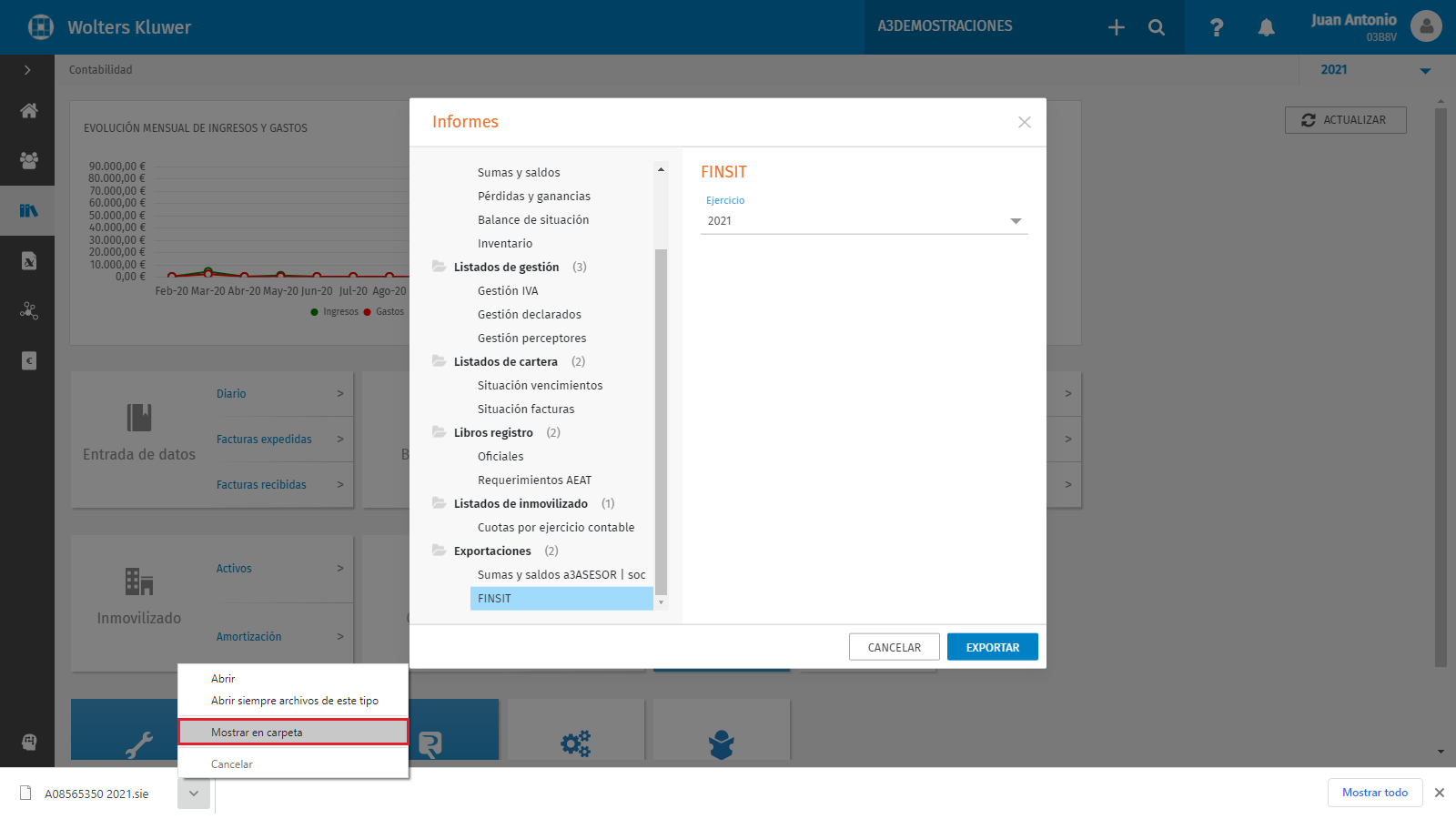Mostrar carpeta fichero descargado